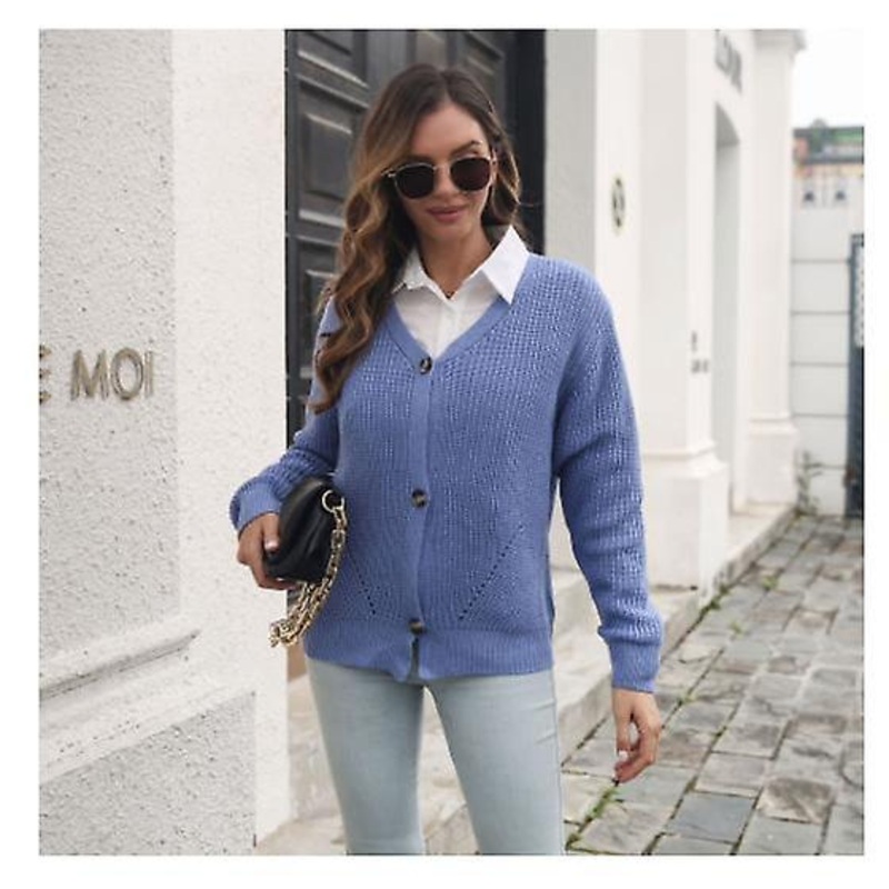 Women's Solid Color Breasted Loose Knitted Cardigan 2022 Autumn And Winter Sweater Women's High Quality Fashion V-neck Knitted Coat