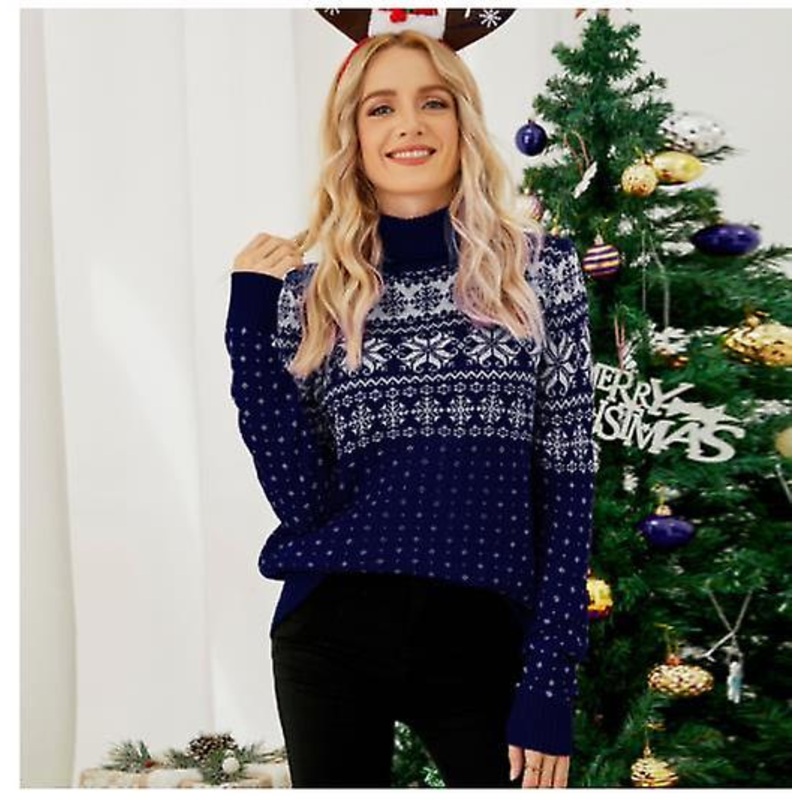 Women's Pullover Top 2023 Autumn And Winter New Arrival Snowflake Jacquard Knitted Sweater Women's Casual High Collar Loose Long Sleeves