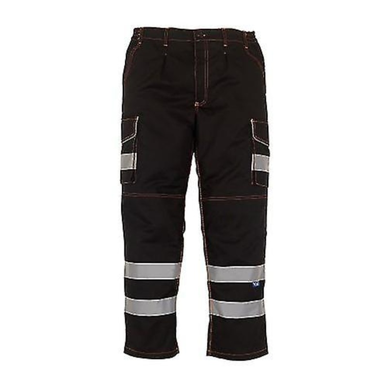 Yoko Mens Hi Vis Polycotton Cargo Trousers With Knee Pad Pockets