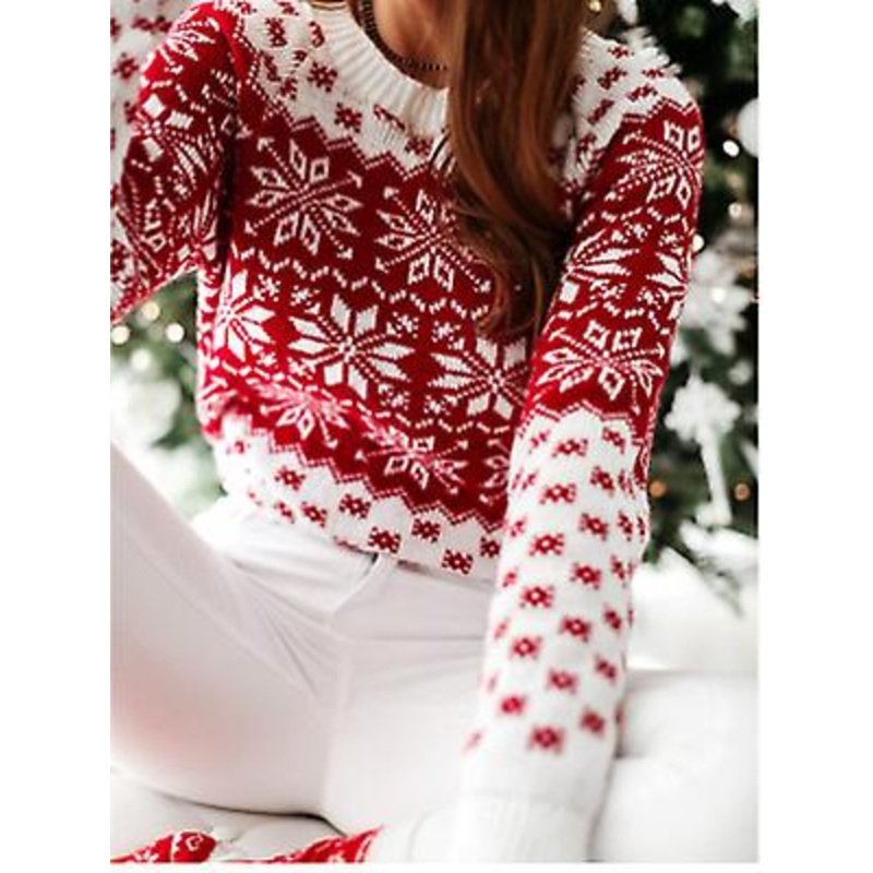 2023 Spring And Autumn New Sweater For Women Christmas Snowflake Long-sleeved Bottomed Knitted Sweater For Ladies