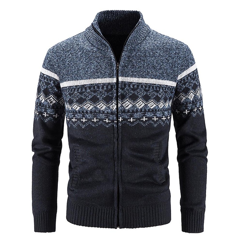 Cloudstyle Men's Casual Stand Collar Padded Knitted Cardigan