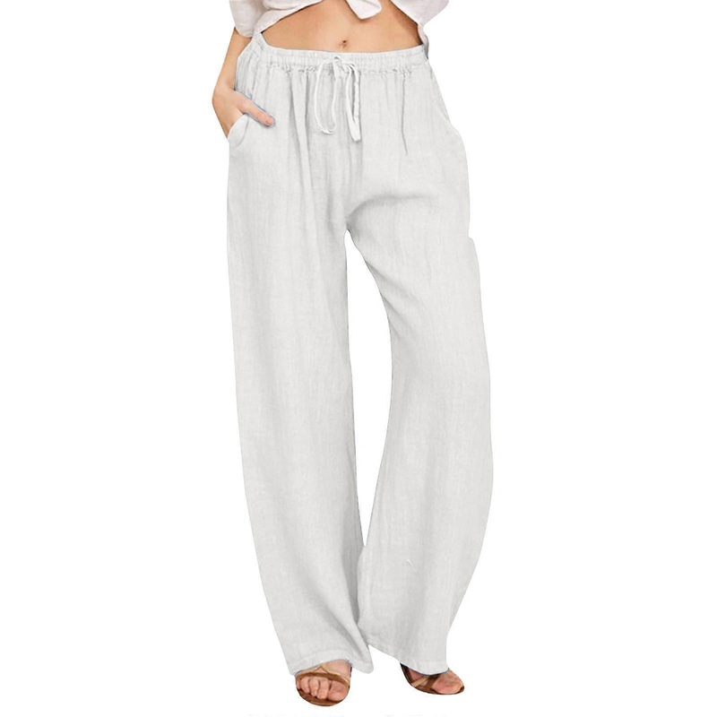 Large Sizes Women's Linen Trousers Lightweight Black Muslin Palazzo Pants Wide Leg Casual Summer Trousers