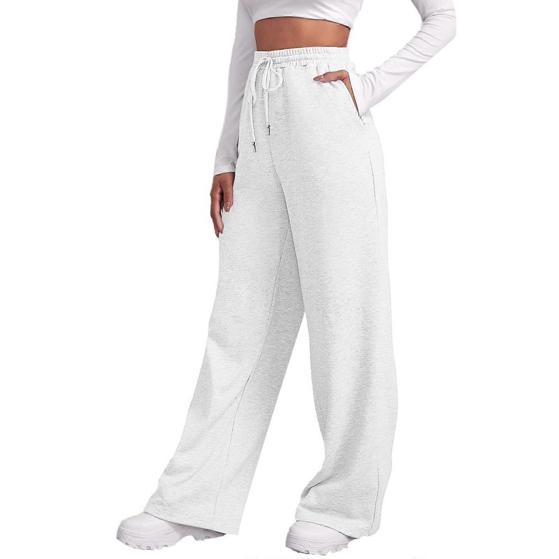Women's Fleece-Lined Joggers Wide-Leg High-Waist Yoga Pants With Pockets White S-3XL