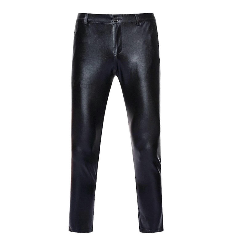 Latex Pants Men's Long Faux Leather Pants Waterproof Windproof M Black