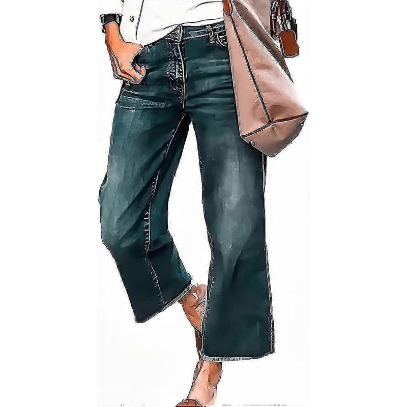 Straight Leg Jeans For Women Casual Raw Hem Mid Waisted Pull On Jeans 2023 Trendy
