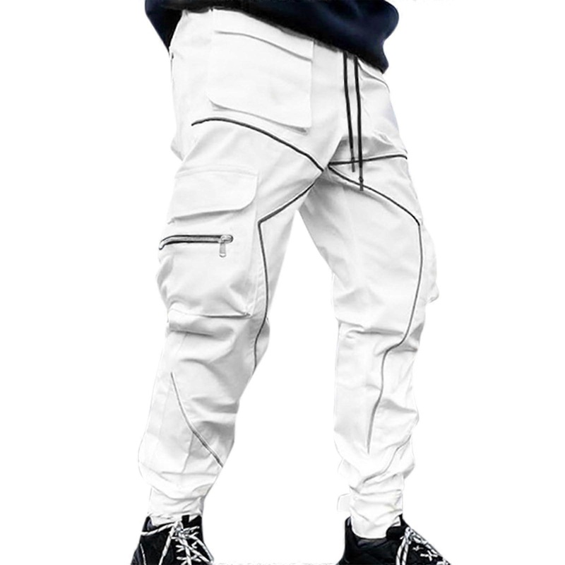 Men's Rainbow Reflective Trousers Hip Hop Dance Fluorescent Trousers S01 White 3XL