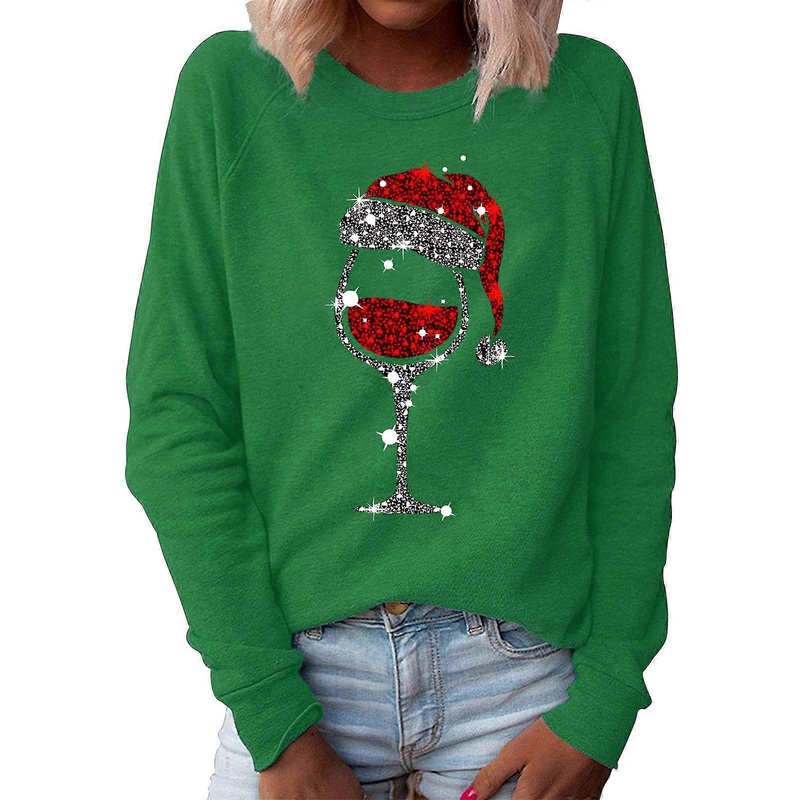 Women's Autumn Winter Christmas Sweatshirt Long Sleeve Crew Neck Top Christmas Jumper Women's Funny Christmas Sweater Casual Loose TShirts, 01 green
