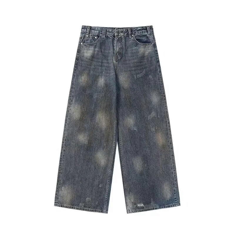 Baggy Jeans Men's Loose Fit Distressed Denim Trousers Vintage Y2K Wide Leg Casual Jogging Bottoms XXL Blue