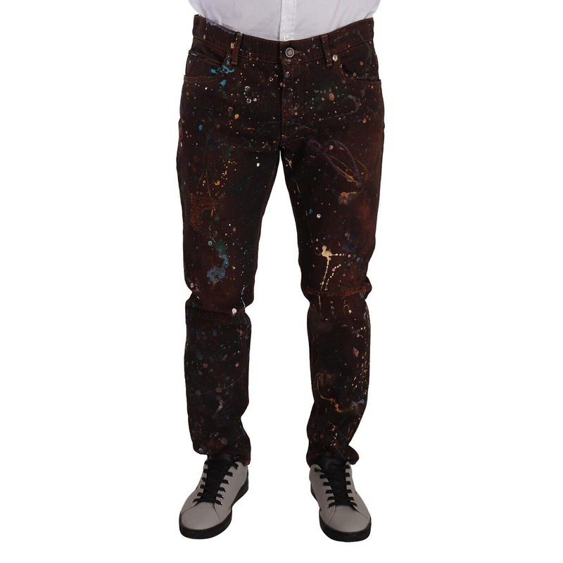 Brown Splash Color Cotton Regular Denim Jeans