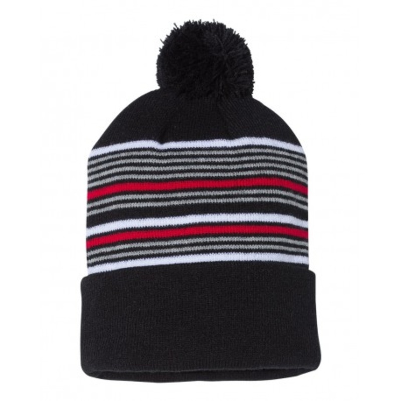 Sportsman SP60 12" Striped Pom-Pom Cuffed Beanie | Sportsman SP60
