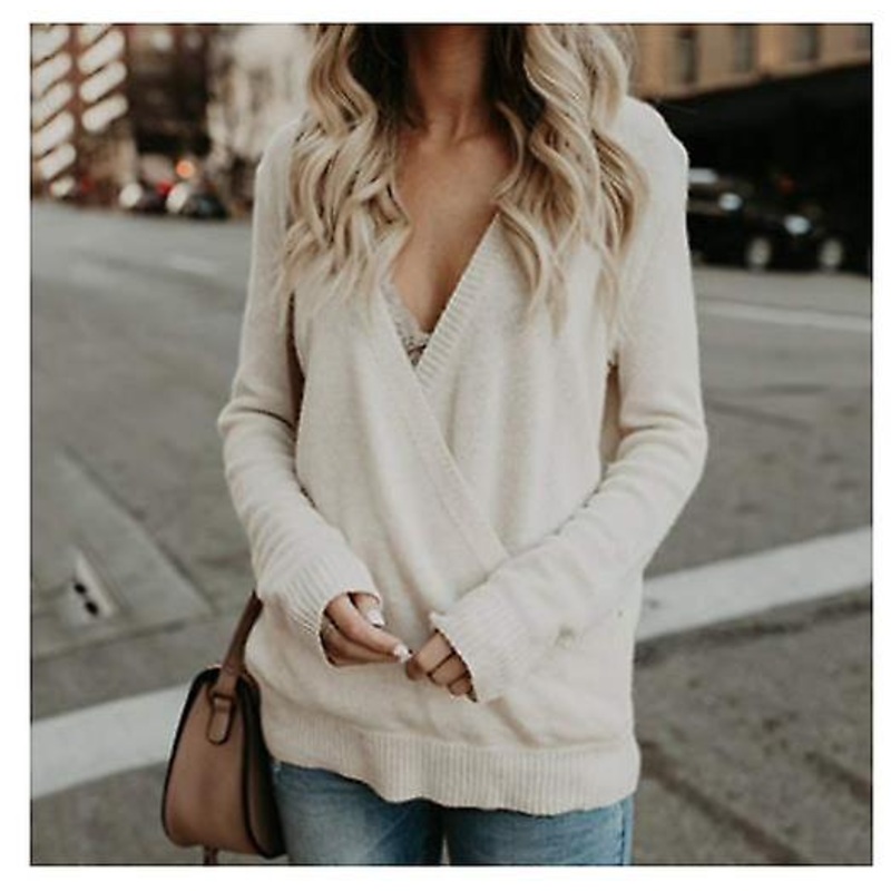 Women's Long Sleeve 2023 Hot Selling Fashion Solid Color Knitwear Women's Sexy V-neck Pullover Loose Sweater Autumn And Winter Tops