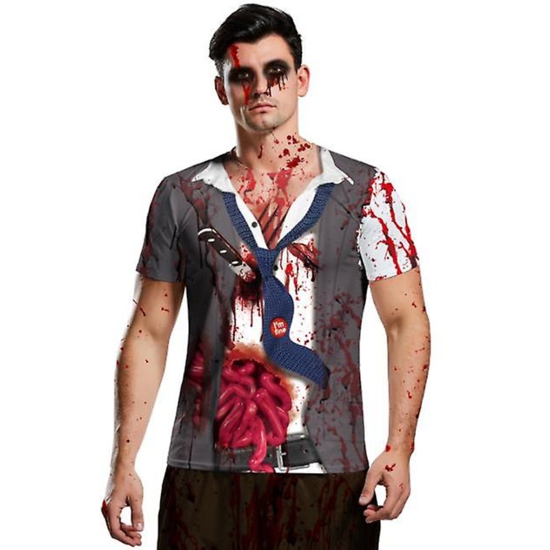 2022 Hot Sale Outlet Men's Halloween Ghost Festival Skeleton Horror 3d Digital Printing Short Sleeve Bottoming Shirt