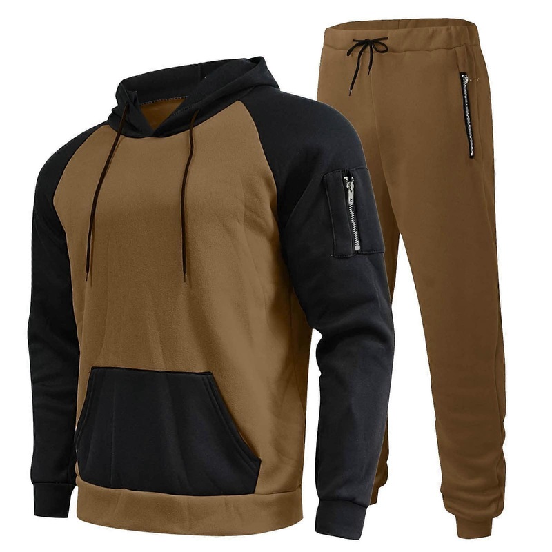 Men's tracksuit, men's jogging suit, sweatshirt and pants, men's jogging suit made of cotton, sports pants and training jacket, khaki, XXL.