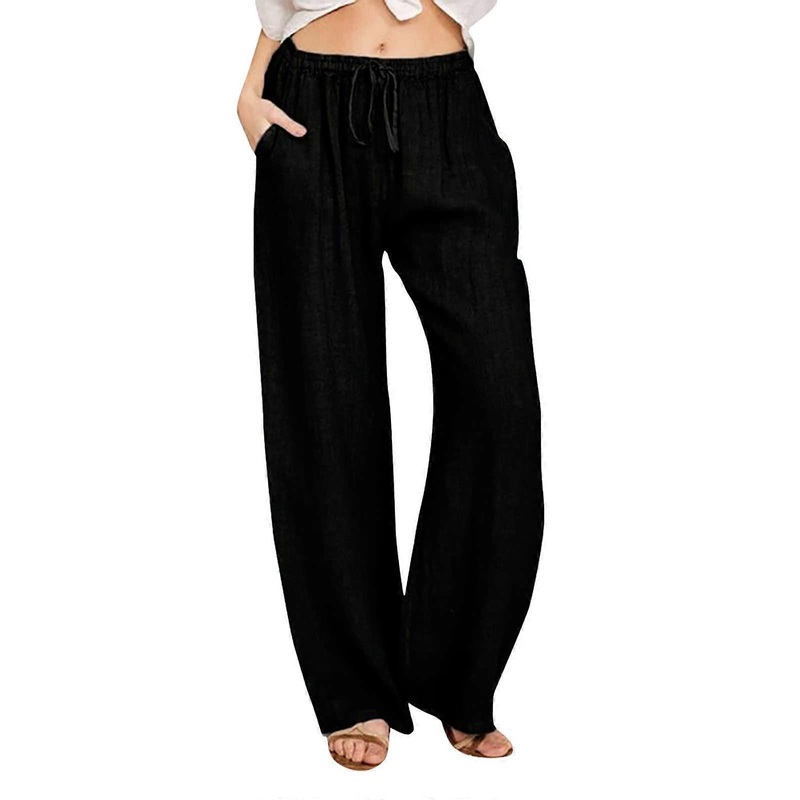 Black Linen Pants Palazzo Pants Cotton Relaxed Pants Solid Color Casual Pants