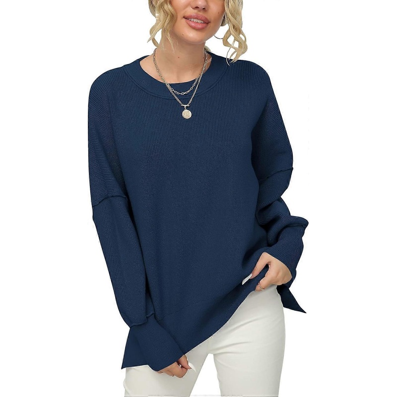 Women's Crewneck Batwing Sleeve Oversized Ribbed Knit Pullover Sweater Top