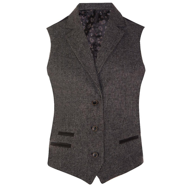 Womens Tweed 1920s Harringbone Grey Waistcoat - Cheyenne