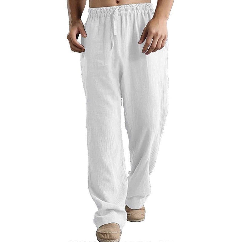 Leinenhose Herren Sommer Baumwolle 3XL Wei Baggy Jogginghose Loose Fit Atmungsaktiv Schnelltrocknend Dnner Stoff