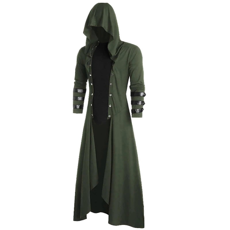 Cape with Hood Halloween Costume Men's Trench Coat Slim Fit Green Cosplay Jacket Regular Fit Comfortable Vintage Outfit S