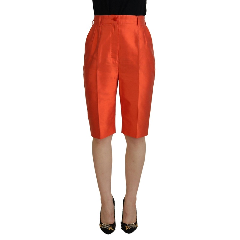 Dolce & Gabbana Orange Silk High Waist Cropped Pants
