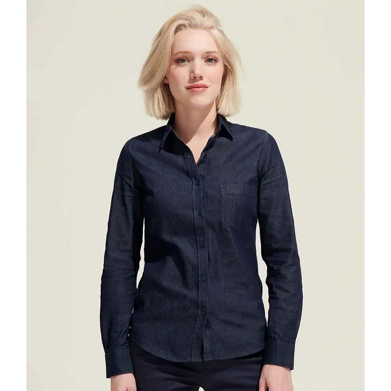 SOL'S Ladies Barry Long Sleeve Denim Shirt Denim Brut 2XL