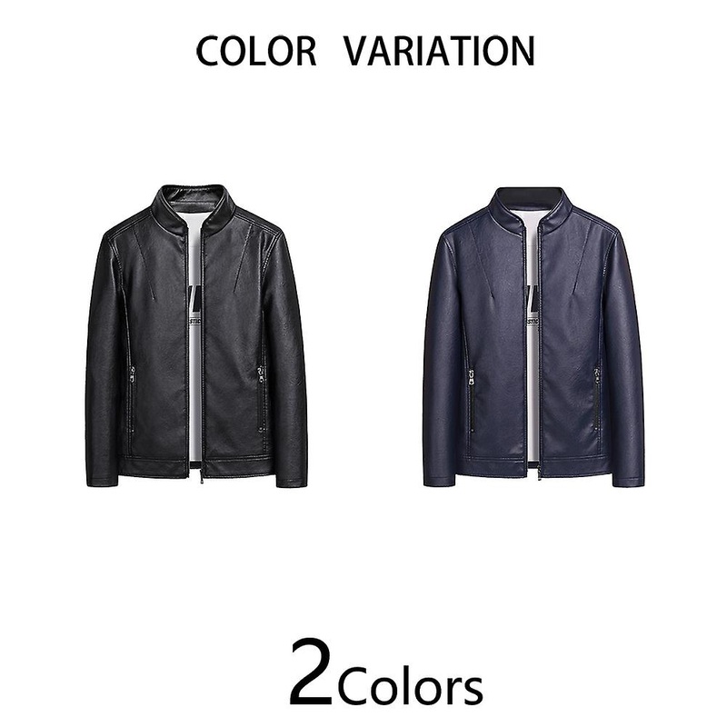 Cloudstyle Men's Casual Solid Color Stand Collar Slim Pu Leather Jacket