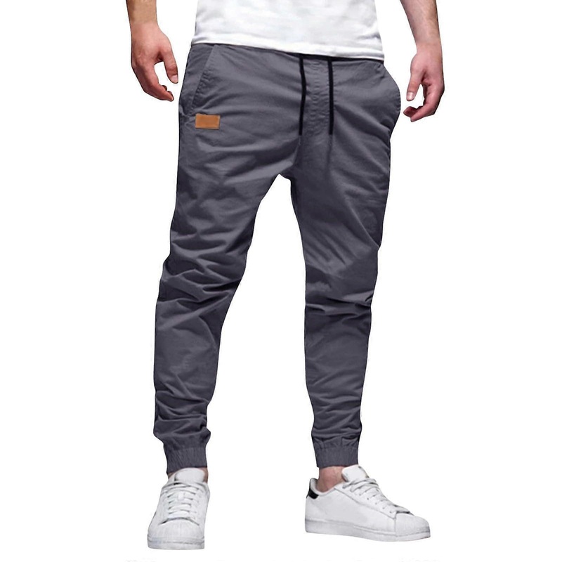 Chino Pants Men's Capri Jogging Cotton Summer Casual Beach Work Pants Dark Grey, L