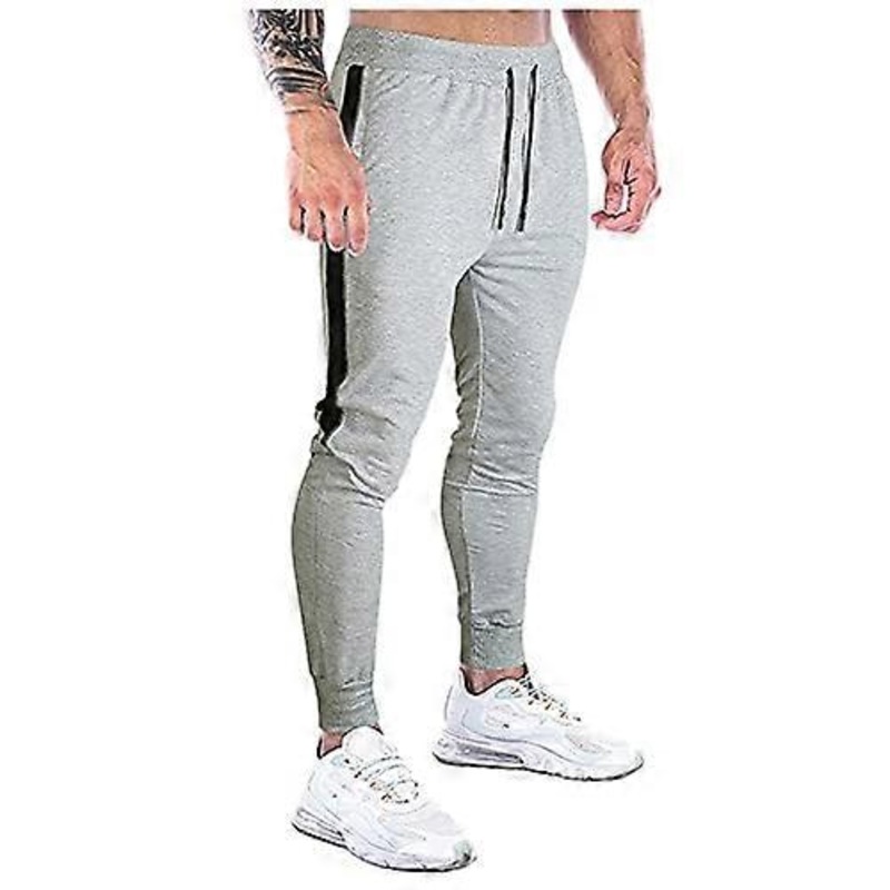 Men's 3/4 Leggings ColorMatching TieRope Fitness Slim Pants Fashion Casual Joggers Women's Gray S