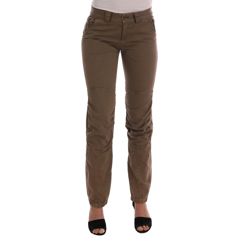 Brown Cotton Casual Slim Fit Pants