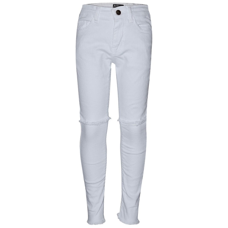 Girls Stretchy Knee Ripped Whte Denim Pants