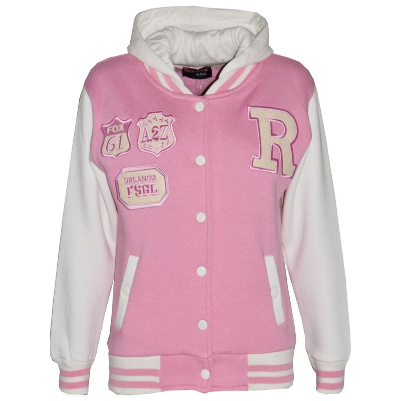 Unisex Baseball Baby Pink Contrast Color Jackets