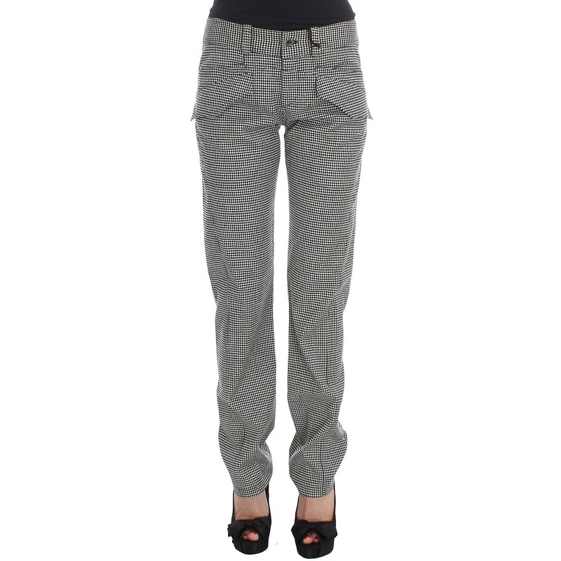Black White Checkered Cotton Casual Pants