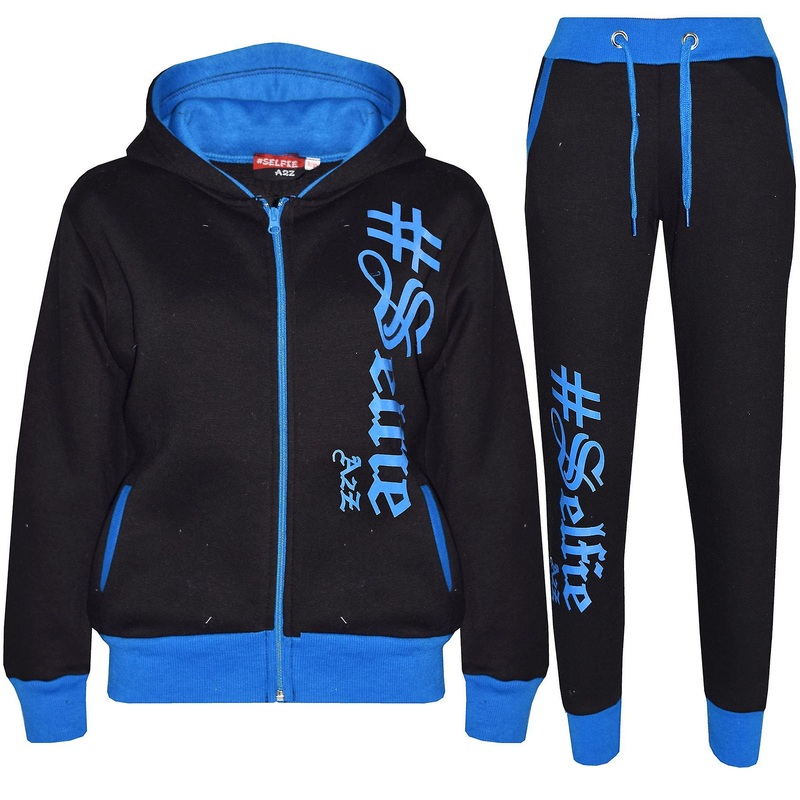 Unisex Selfie Print Black & Blue Tracksuit