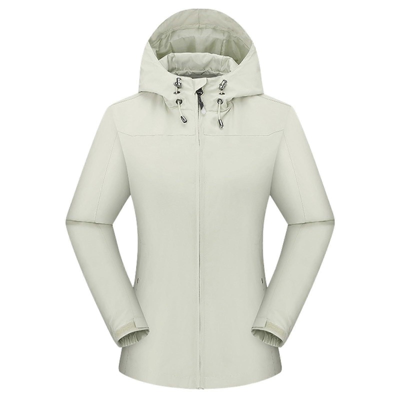 Women's Waterproof Breathable Long Transition Rain Jacket Lined Parka Large Size Beige XXL Spring Windbreaker