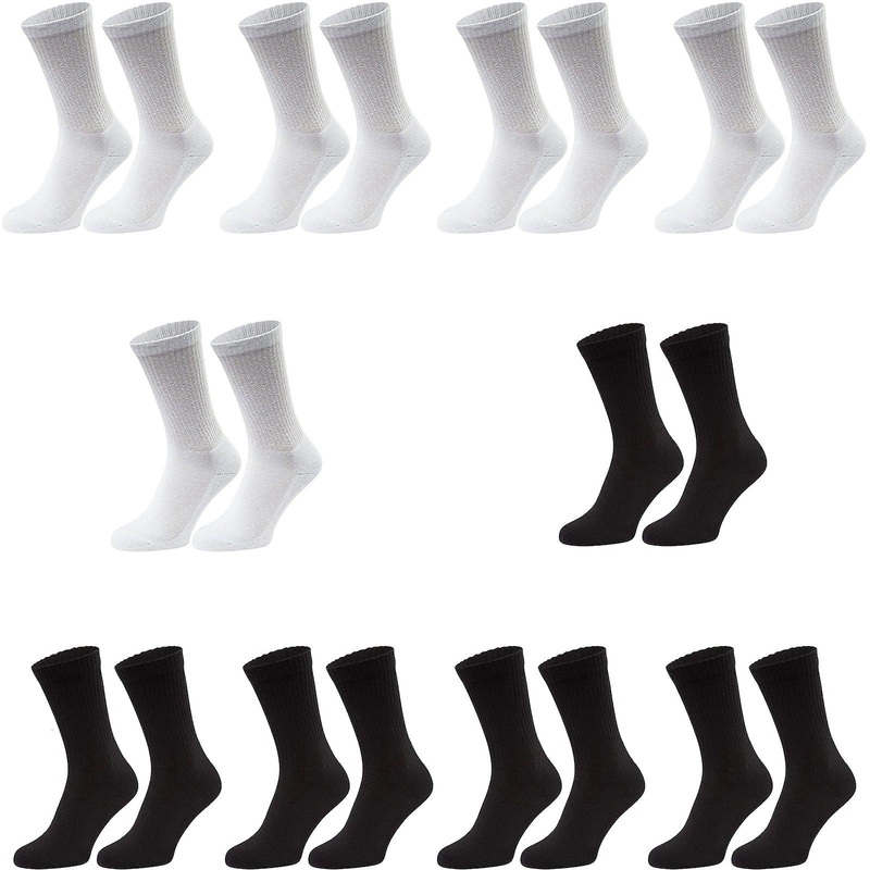 10X Rio Active Crew Cotton Rich Mens Work Sports Black White Socks Bulk S7266w