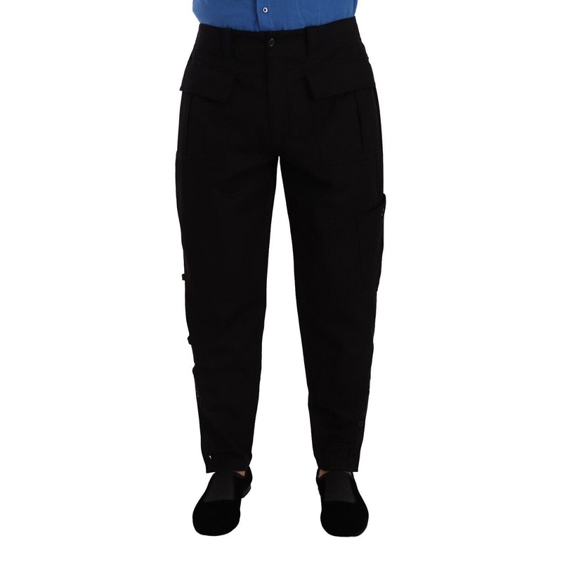Black Cotton Stretch Tapered Cargo Pants