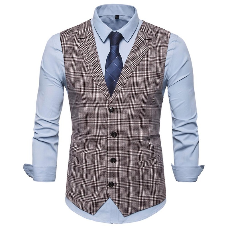 Cloudstyle Men's Business Casual Single Breasted Plaid Suit Vest