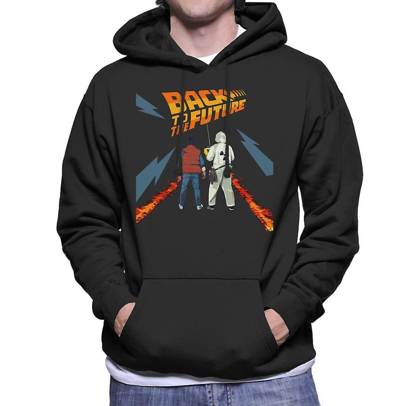 Back to the Future Delorean Fire Trail Marty And Doc Men's Hooded Sweatshirt