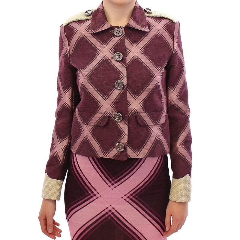 Check Trench Coat Blazer Purple Jacket