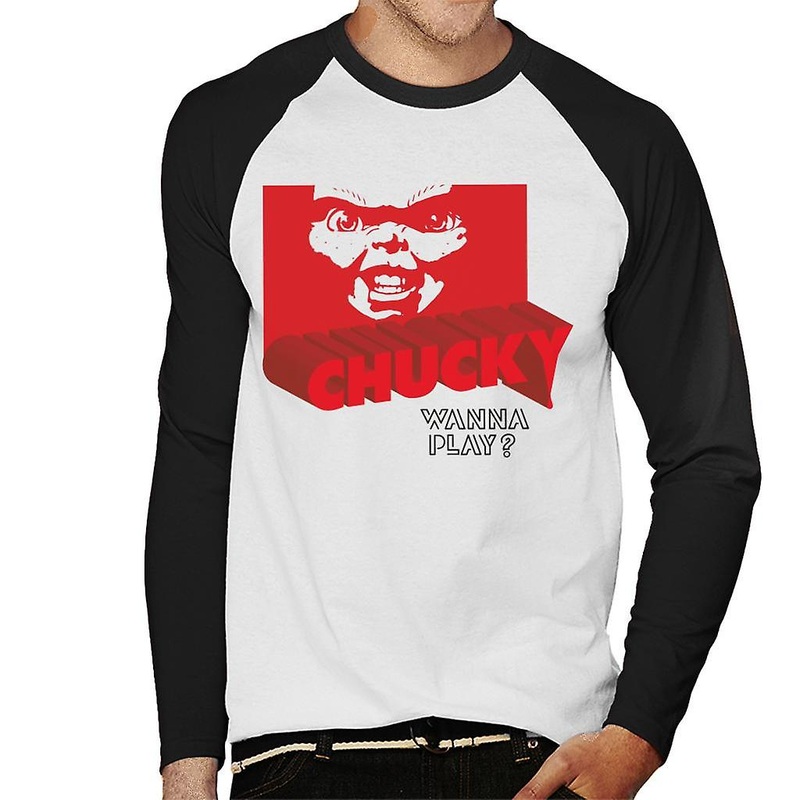 Chucky 3D Logo Wanna Play Men's Baseball Long Sleeved T-Shirt