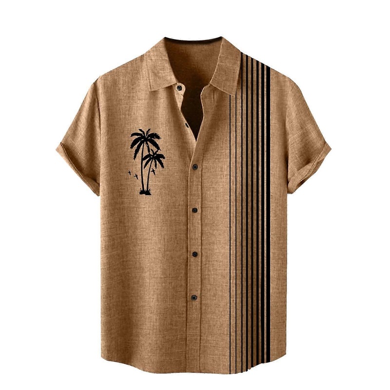 Standup collar short sleeve men's shirt tropical holiday beach shirts men's turquoise yellow XXL