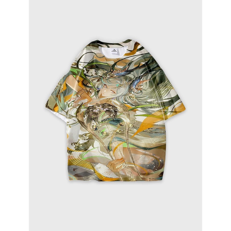 T-Shirt Round Neck, Loose Short Sleeve Onmyoji Graphic Tee, Unisex Summer Casual Top V101
