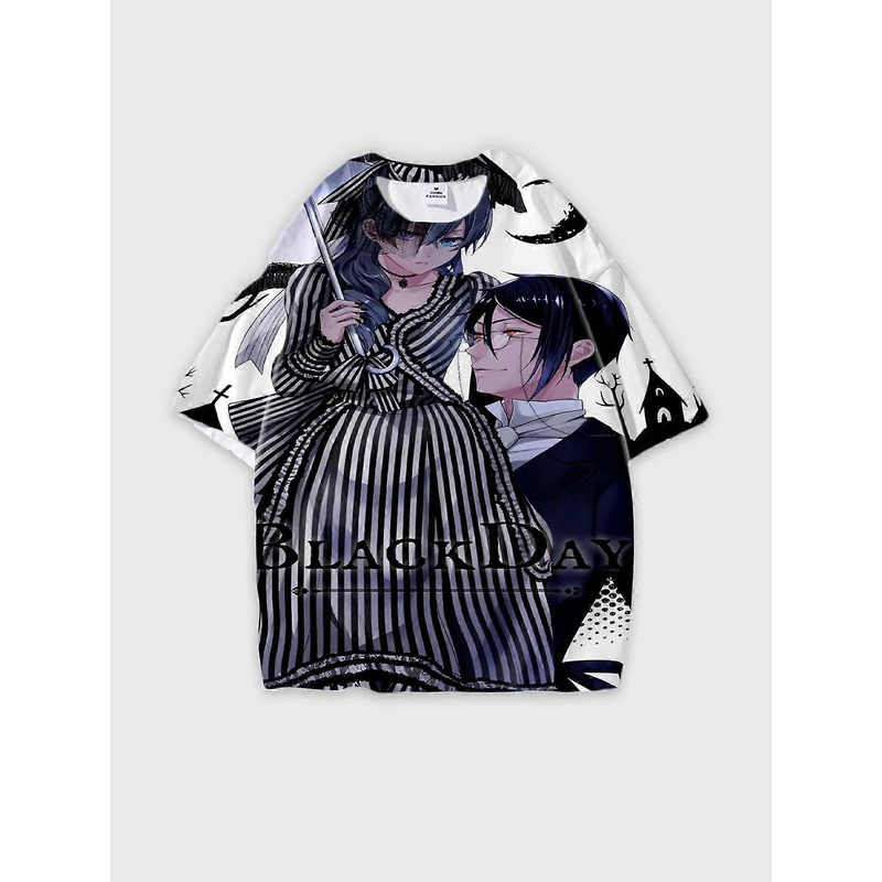 T-Shirt Short Sleeve Round Neck, Summer Casual Loose Graphic Tee, Unisex Black Butler U1282