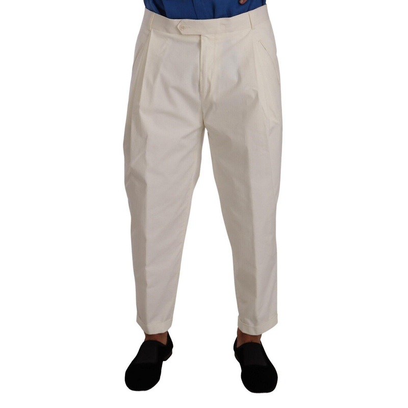 White Cotton Tapered Men Trouser Dress Pants