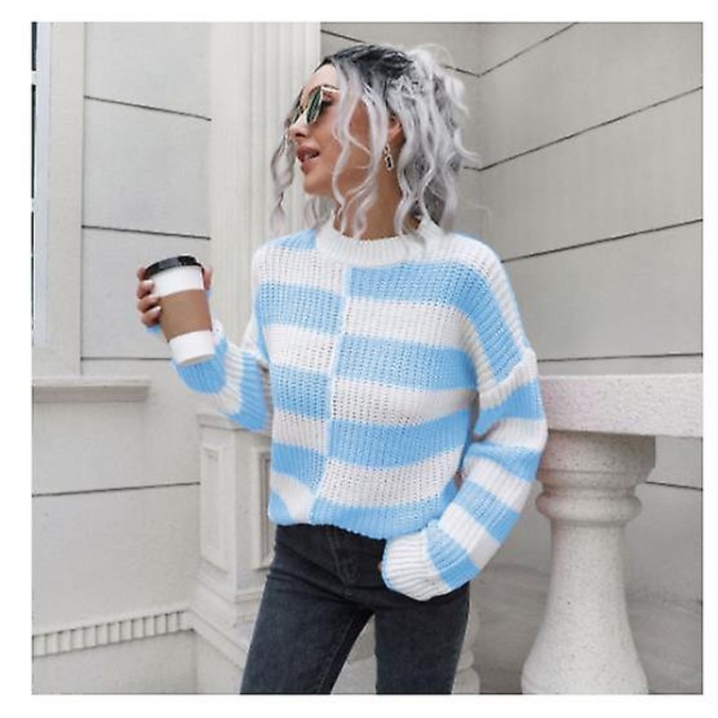 Women's Clothing 2022 High Quality Fashion Striped Loose Sweater Women's Autumn And Winter Round Neck Long-sleeved Ladies Knitted Sweater Top