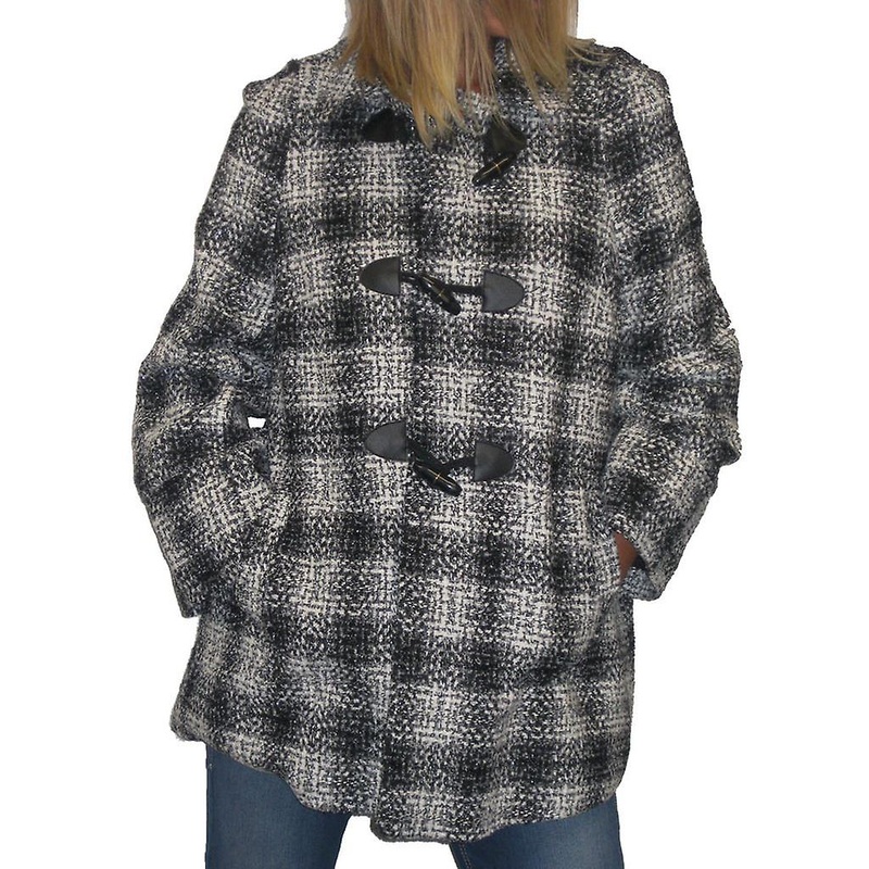 Women's Winter Duffle Coat Ladies Warm Long Sleeve Casual Fully Lined Glitter Wool Tweed Jacket Black 8-14
