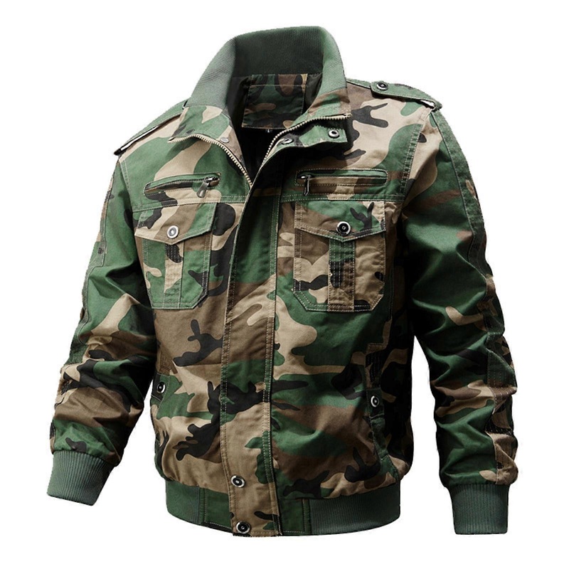 Bomber Jacket Men's Camouflage Cargo Jacket XL Multi Pocket Windbreaker Softshell Military Hunting Outdoor Jacket