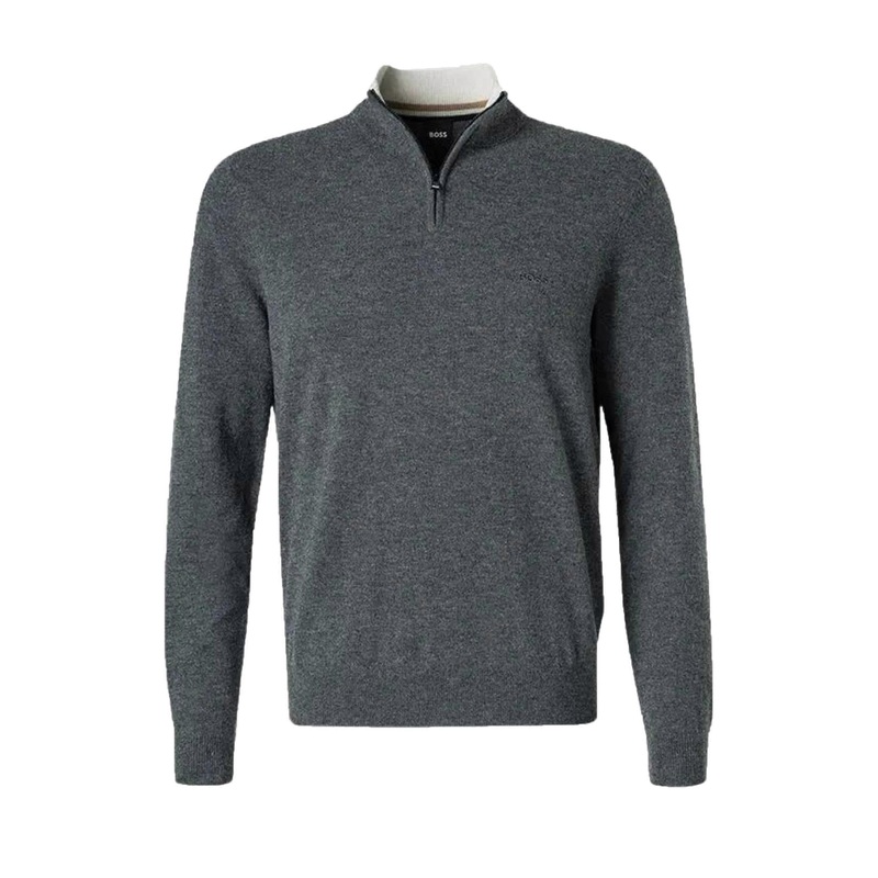 Boss Emarlo Half Zip Knitwear Medium Grey