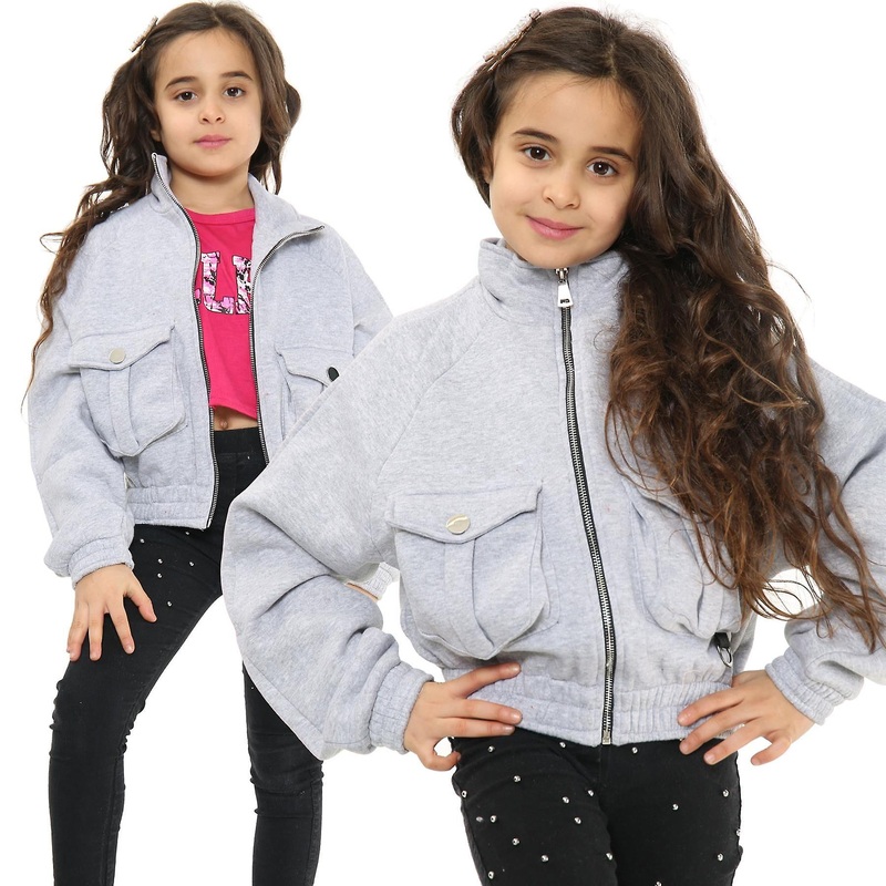 Girls Grey Cropped Fleece Outerwear Coats