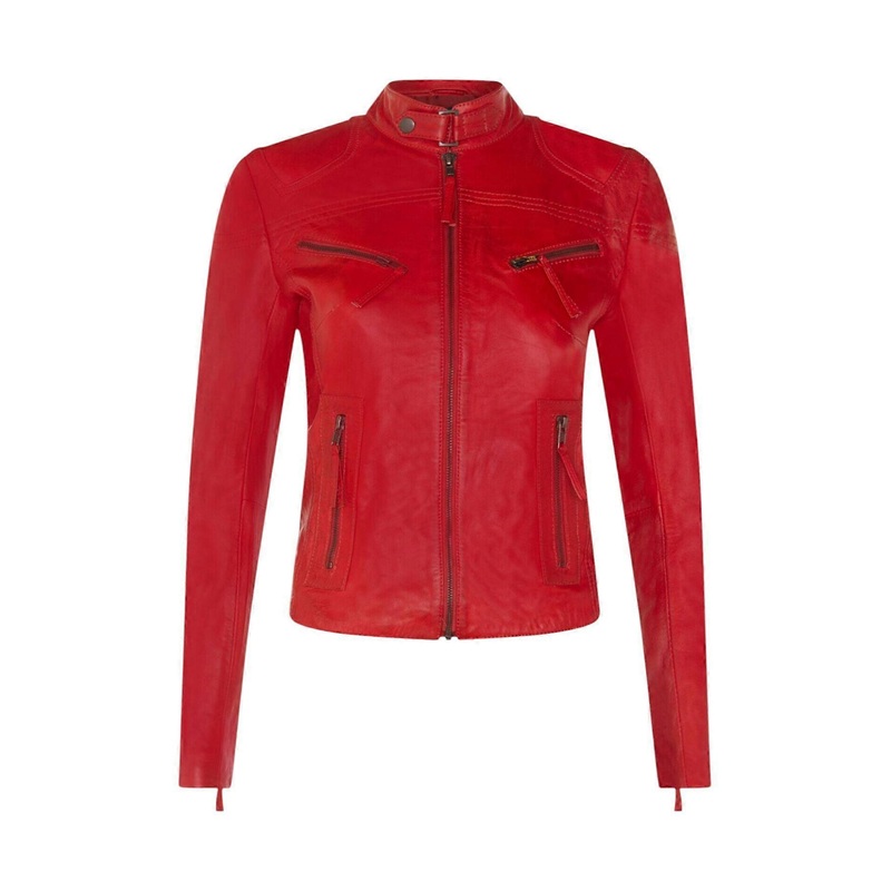 Ladies Leather Jacket Classic Biker Real Leather Womens Slim Fit Jacket