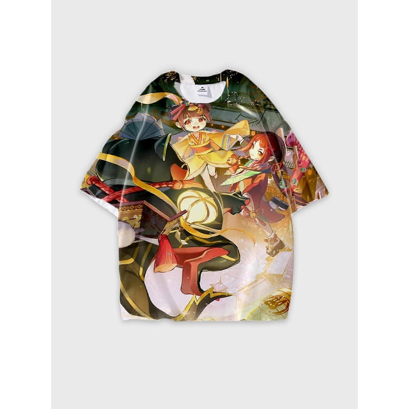 T-Shirt Round Neck, Loose Short Sleeve Onmyoji Graphic Tee, Unisex Summer Casual Top V2000